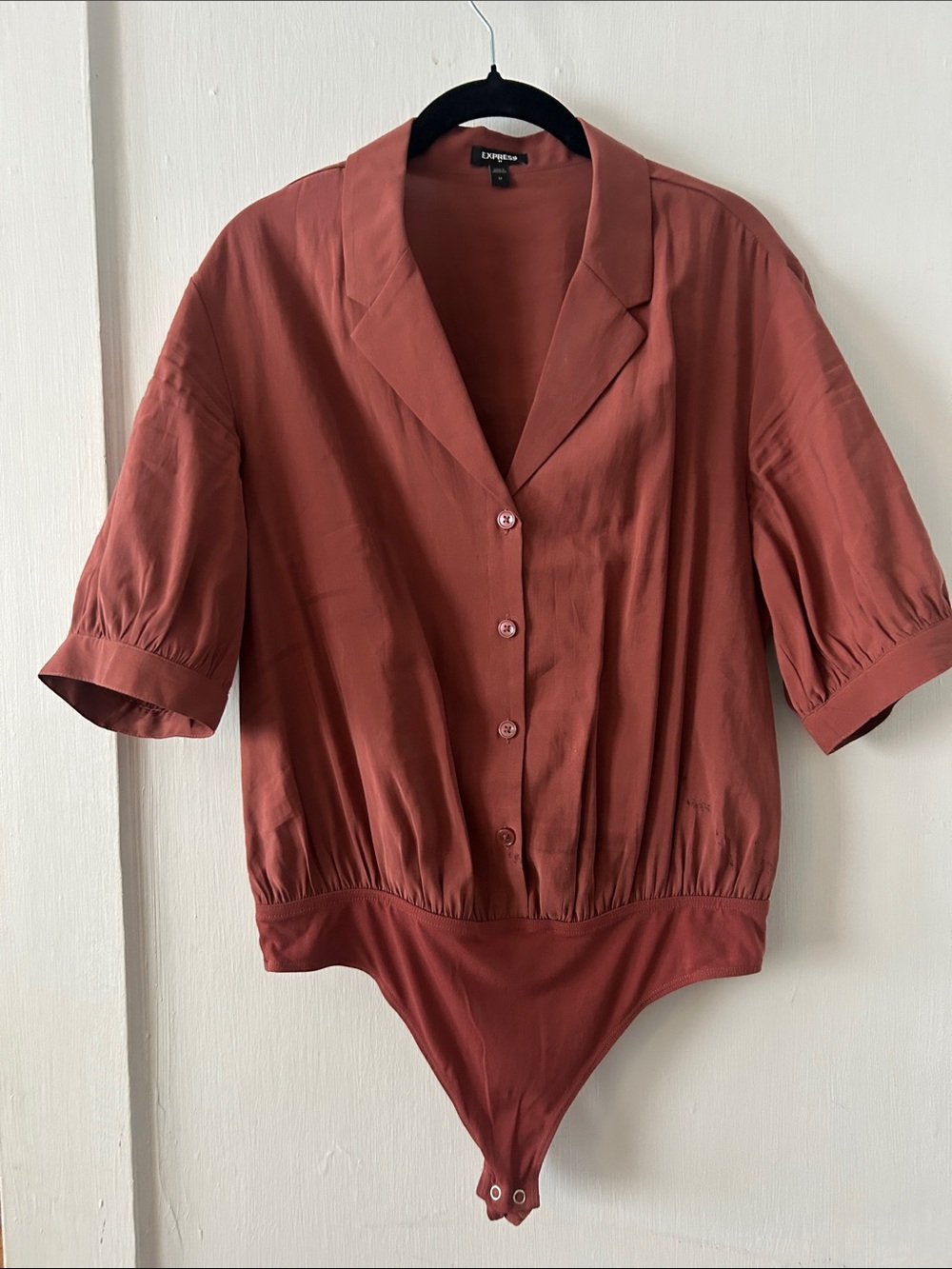 Express Rust Button-Front Short Sleeve Bodysuit